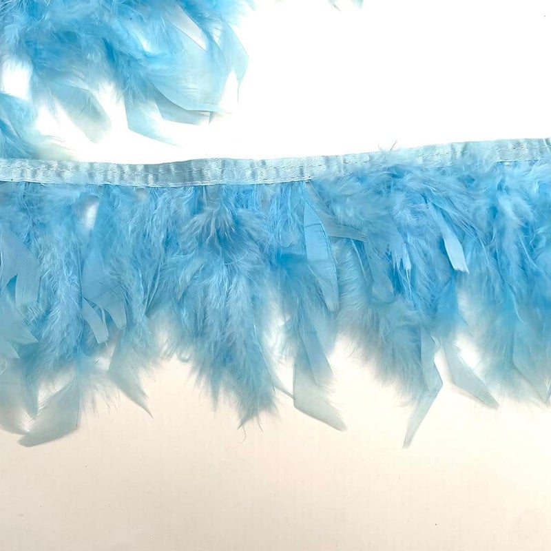 Shekyeon Turkey Feathers Fringe Trim for Party Clothing DIY Sewing Crafts Decoration Pack of 2 Yards (Light Blue) - Image 2
